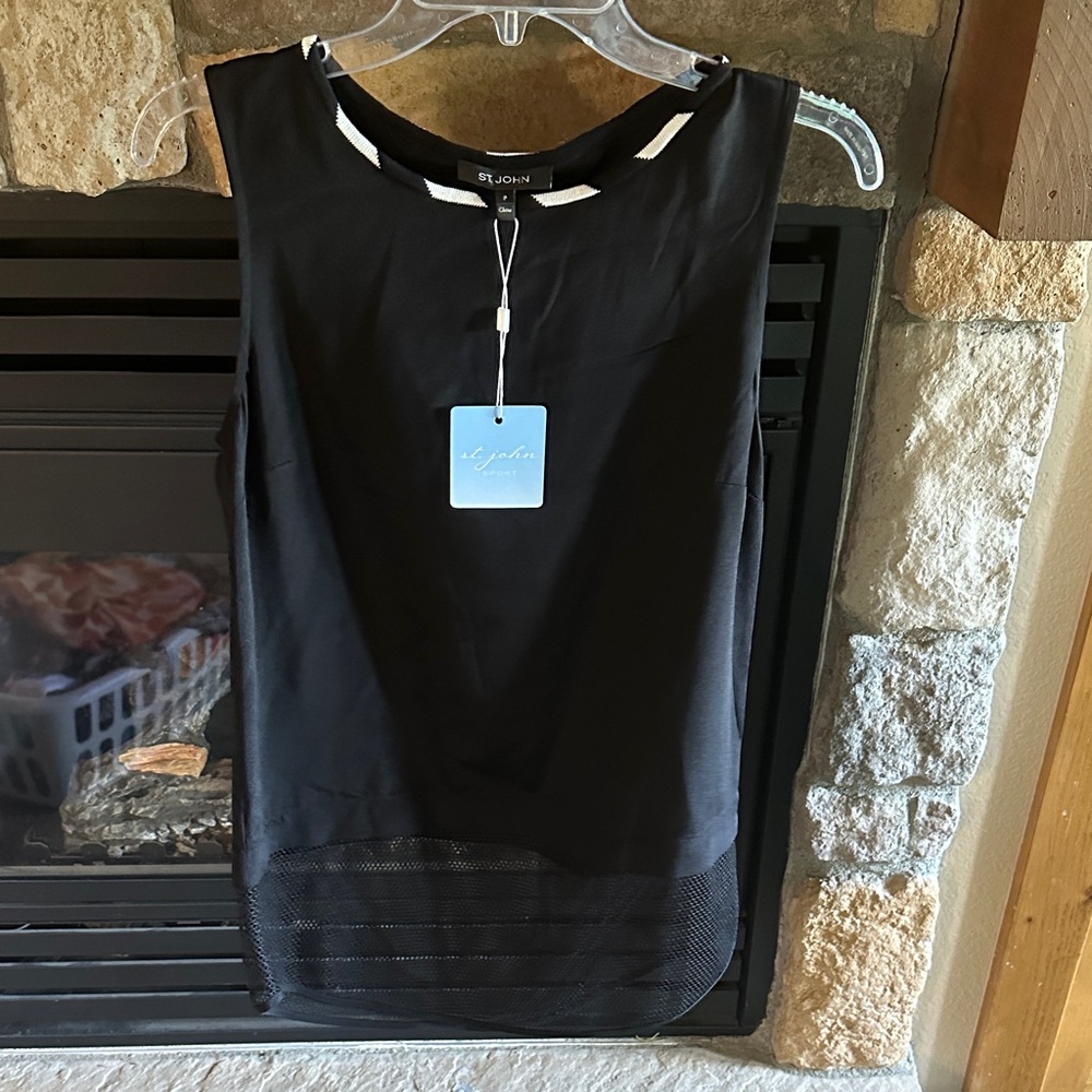 St. John Black Top with Mesh Accent
